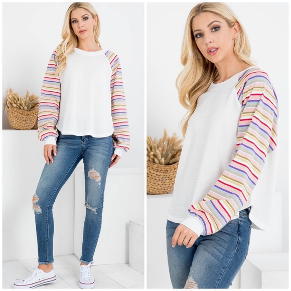 Very J Tops - VERY J Casual Chic White Thermal Relaxed Top